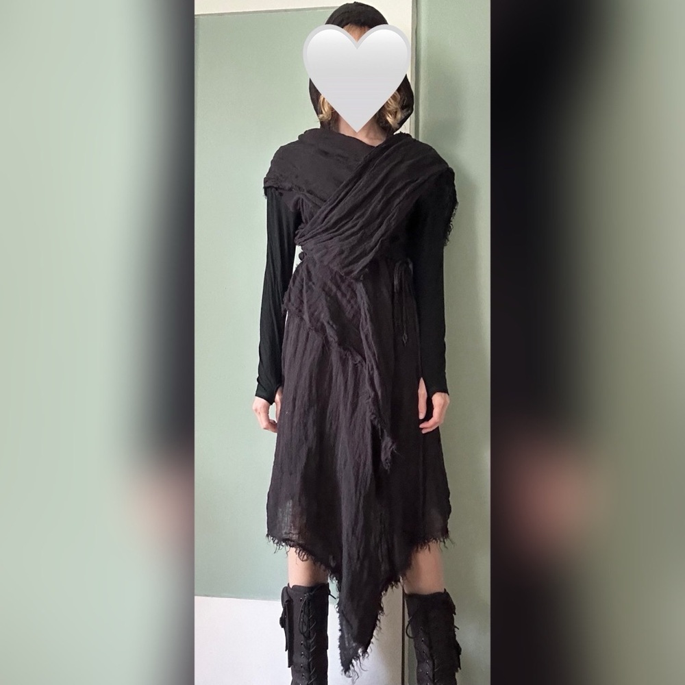Darker Wavs Compression Unisex Black Hooded Wrap Cardigan Dress